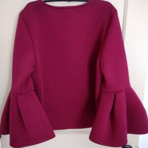 Pleione Blouse Magenta Extreme Wide Bell Sleeves Scoop Neck Sz Lg